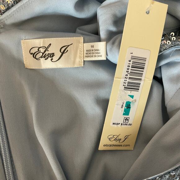 Eliza J Blue Sequined Cocktail Dress Size 16 Sleeveless V-Neck Mini Sheath - Picture 10 of 13